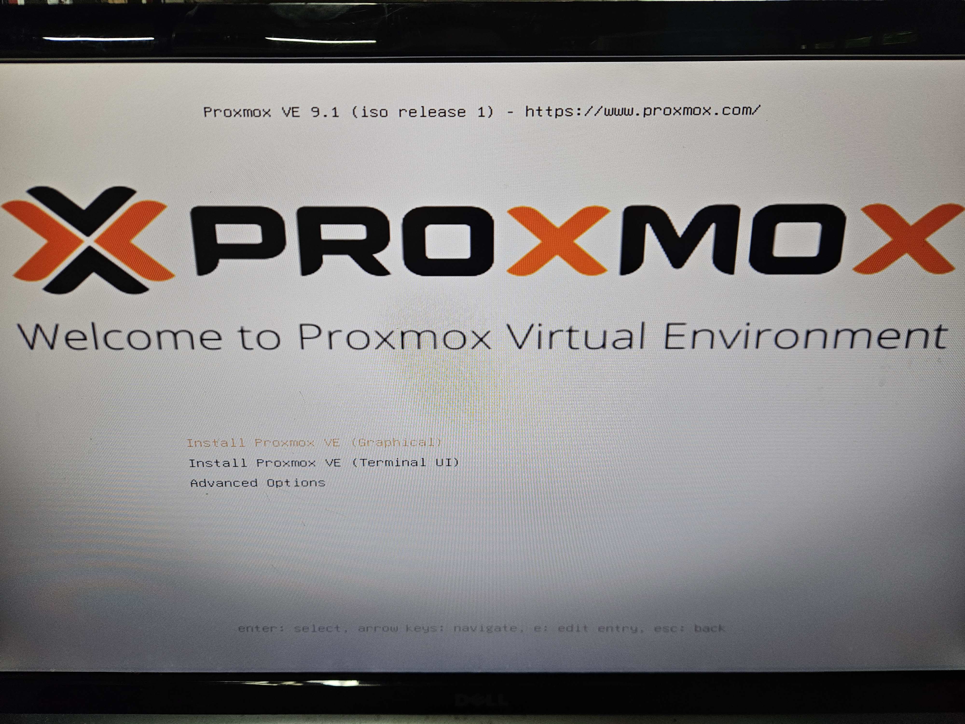 Proxmox main menu